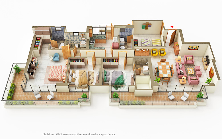 3 BHK+Servant floor plan