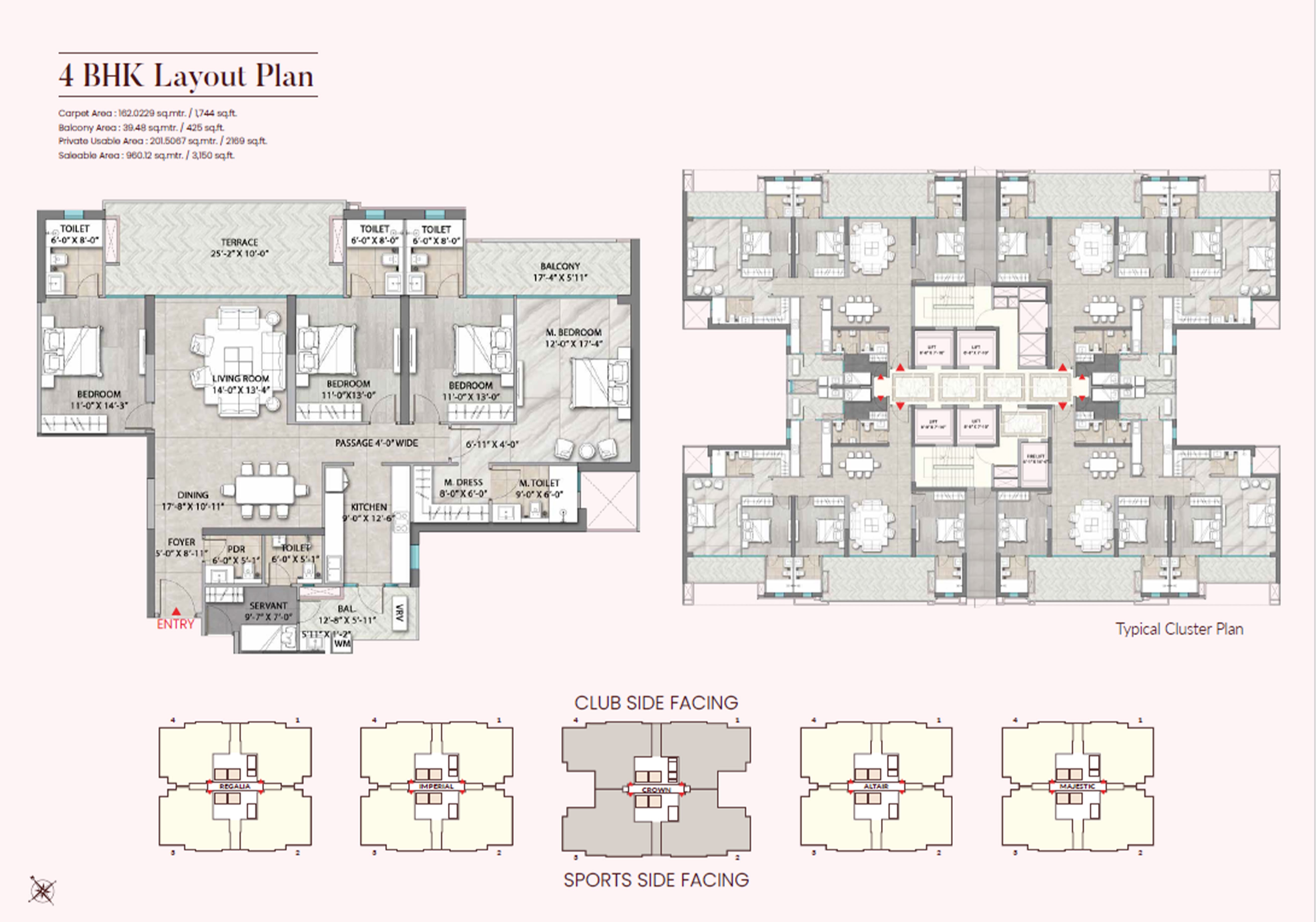 4 BHK + Servant floor plan 3,150 Sq.Ft.